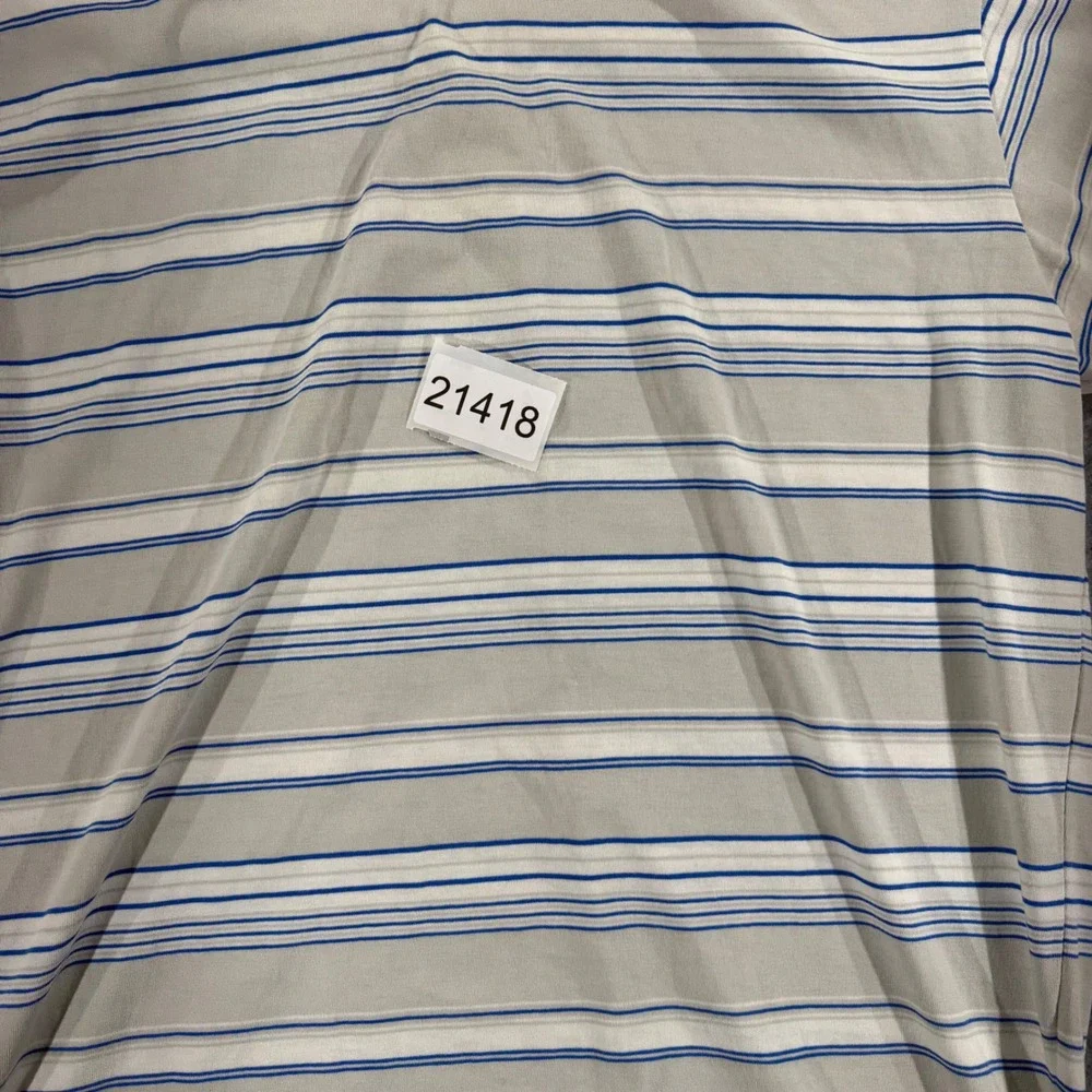 The North Face Mens XL Polo Shirt Grey Blue Striped Short Sleeve Casual Hiking